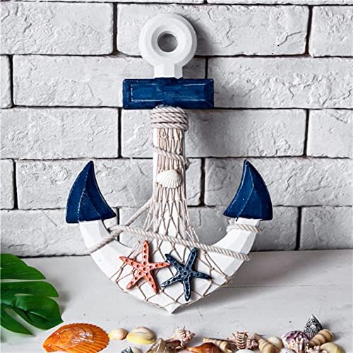 Fahibin Wooden Anchor Decoration, Decorative Anchor Mediterranean Style, Nautical Wall Hanging Decoration for Home Bathroom Beach Theme Decoration
