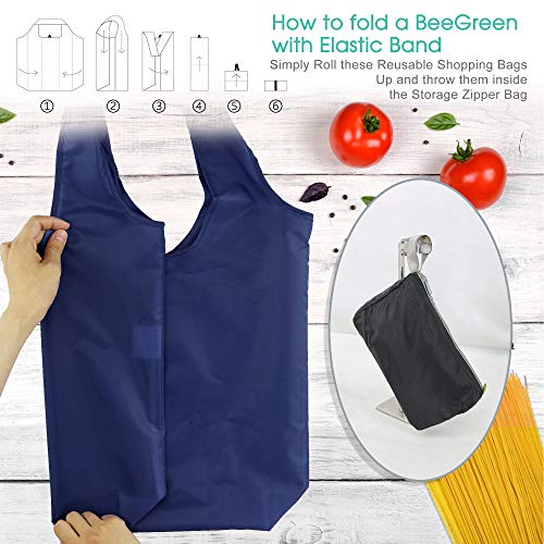 Image of BeeGreen Rolled Up Grocery Bags Reusable Shopping Bags Foldable for Groceries