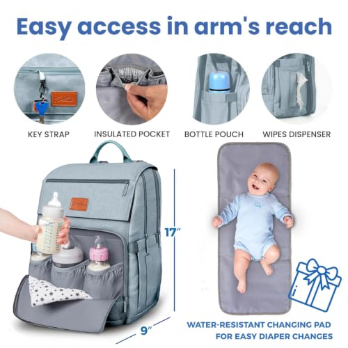 Image of Baby Shower Gifts Diaper Bag Backpack - Large Capacity Baby Bag Backpack, Wide Opening & Easy Access Stylish Baby Diaper Bag - Waterproof, Durable, Travel-Friendly Organizer w / Foldable Changing Pad