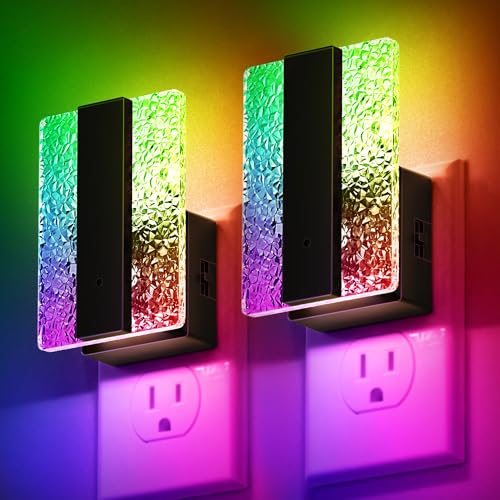 Image of DORESshop LED Night Lights Plug into Wall [2 Packs], Decorative Night Light with Dusk-to-Dawn Sensor, RGB Color-Changing Nightlights with Slide Button, Nightlights for Kids, Bathroom, Hallway, Bedroom