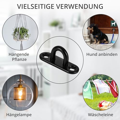 Winter Shore M5 Deckenhaken Schwerlast (8er-Pack) - 50 mm Augplatte Edelstahl zum Aufhängen von Pflanzen - Schwerlasthaken Decke für Lichterketten im Freien - Augplatte Schwarz für Hängepflanzen