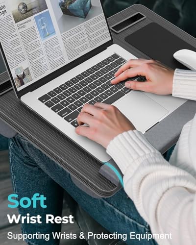 Image of Tarkan Lap Desk with Dual Cushion, Mobile Stand, Mouse Pad & Wrist Rest for Upto 15.6 Inch Laptop for Home, Office (Black Wood)