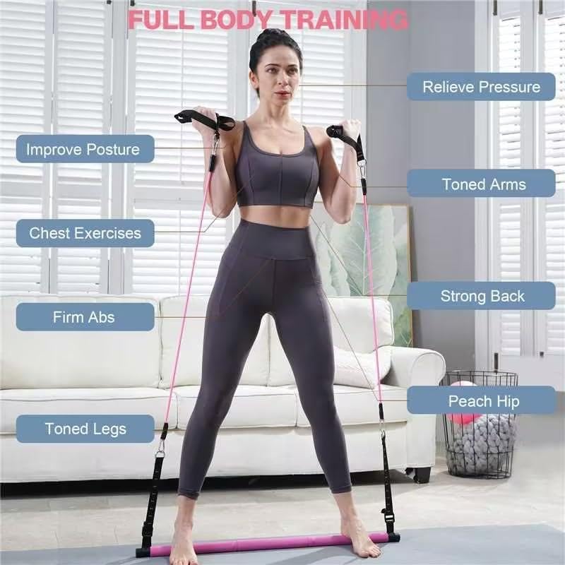 Valkyrie Full Vücut Pilates Bar Seti Egzersiz Çubuğu Ayarlanabilir Evde Onlarcak Farklı Spor Jimnastik Olanağı Kapı Askılı Çantalı