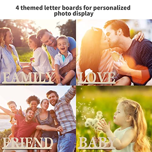 Uping Cadre Photo Pele Mele Mural Porte Photo Mural en Bois Cadre Multi Photo Decoration Maison avec Photo Pince et 4 Lettres en Bois- Family Friend Love Baby – Image 4