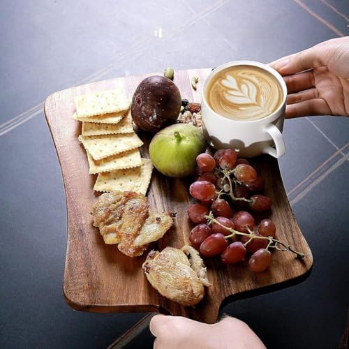 Tabla de cortar redonda de madera de acacia con doble cara para preparar alimentos de cocina, servir verduras, frutas, pan y queso con asa