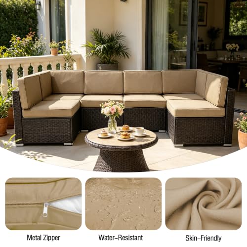 FKSLIFE 14Pieces Patio Cushion Covers Replacement,Outdoor Couch Cushions Covers Waterproof Furniture Cushion Covers Slipcovers Set with Zippers,Cover Only(Brown, 25.6×25.6×3.94inches) by FKSLIFE - Used condition - Image 4