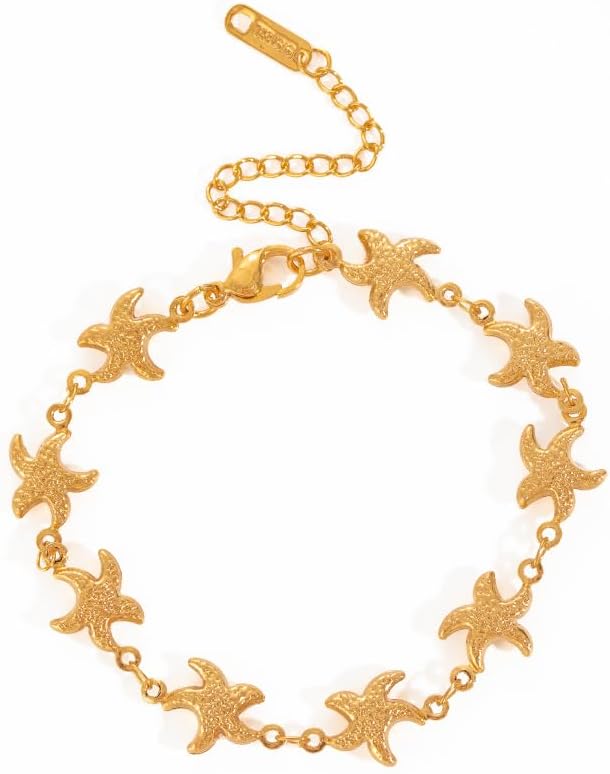 Boho Beach Bracelets for Women Gold Starfish Shell Chain Bracelets Link Bracelets Beach Ocean Jewelry - Image 6