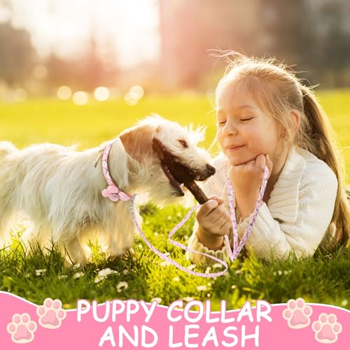 3 Pack Dog Collar and Leash Set, Puppy Collar and Leash Adjustable Floral Dog Collars for Small Dogs Soft Pet Collar for Puppy Small Dogs (Green,Pink,Yellow) - Image 6