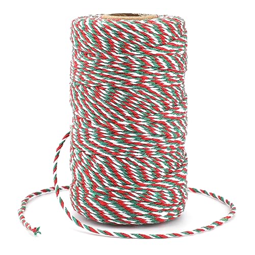 jijAcraft 100M Christmas String for Crafts: 2MM Red Green and White Cotton Bakers Twine String, 328 Feet Packing Twine for DIY Crafts, Gift Wrapping, Christmas Decoration