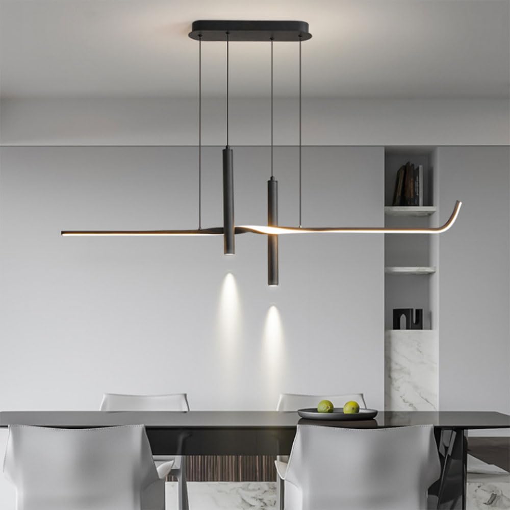 Suspension linéaire LED noire 120cm pour éclairage moderne de cuisine au design épuré