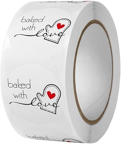 500Pcs/Roll Baked with Love Adhesive Stickers, Round Baking Sticker Bakery Bags Candle Packaging Sticker Labels,Labels and Stickers, Office and School Supplies
