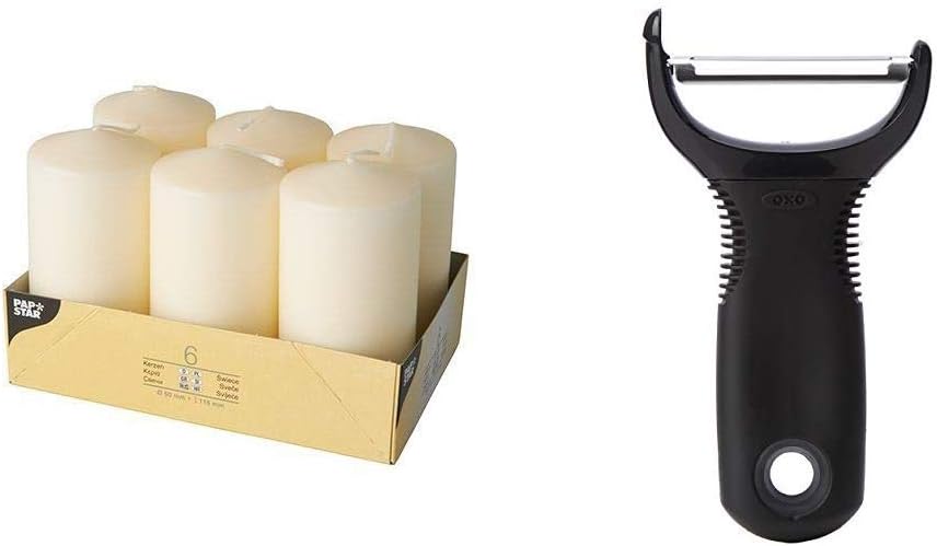 Papstar 17991 Pillar Candles Set of 6 (Diameter 60 x 115 mm) Cream & OXO Good Grips Y Peeler