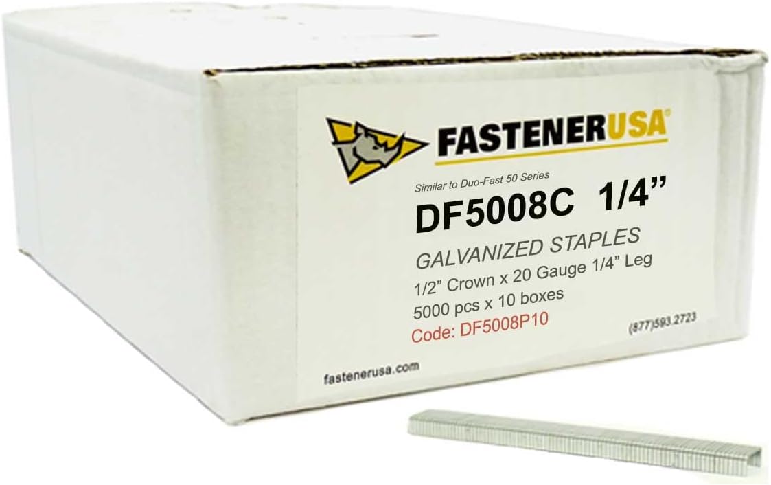 1/4" Leg x 1/2" Crown 20GA GALV 5008C Staples 50,000ct