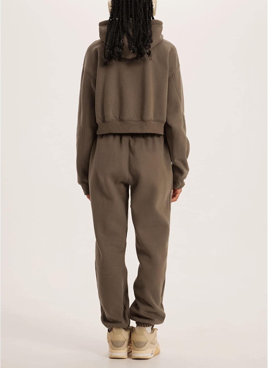 Kissonic Women's Fleece Jogger Sets 2 Pieces Sweatsuits Outfits Crop Top Hoodies Jogger Pants - Image 6