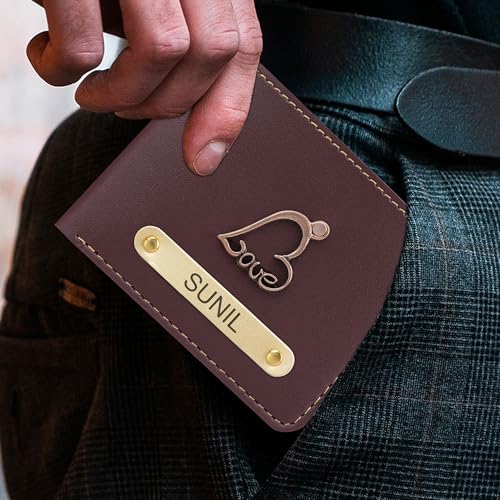 Image of The Wallet Store Personalised Leather Wallet for Men | Customised with Name and Charms | Best Gift for Husband, Boyfriend, Brother | for Anniversary, Birthday, Etc. (Brown)