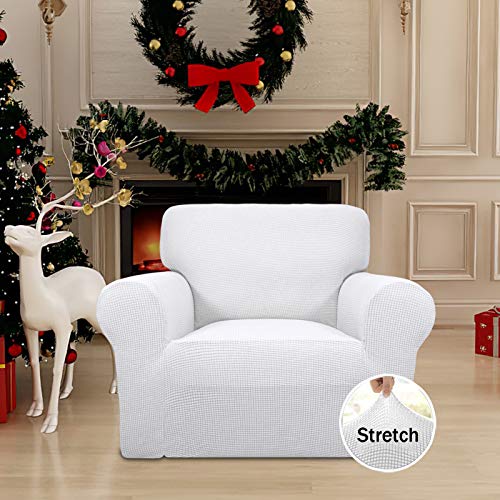 Image of Easy-Going Stretch Chair Sofa Slipcover 1-Piece Couch Sofa Cover Furniture Protector Soft with Elastic Bottom for Kids, Pet. Spandex Jacquard Fabric Small Checks (Chair, Snow White)