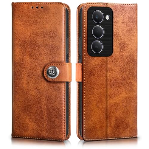Image of WOW IMAGINE Shock Proof Flip Cover Back Case for Mi Redmi 15 5G (Magnetic Button Flip Case | Wallet Pockets & Stand | Leather Finish | Alder Brown)