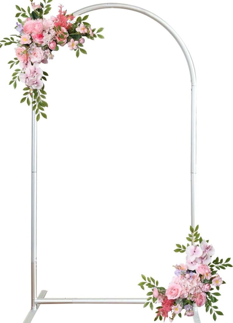 Metal Arch Backdrop Stand, 3x5ft, Silver, Semicircular, Wedding Ceremony Baby Shower Birthday Party Garden Decoration