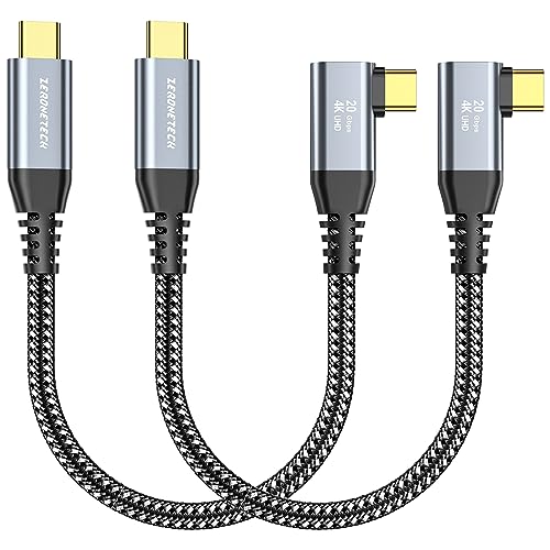 Image of ZeroneTeck 12 inch USB C Cable [2-Pack 1FT], 20Gbps High Speed Data Transfer Short, Right Angle USB C 3.2 Gen 2x2 100W PD Charging, 4K@60Hz Type C Monitor Cable 90 Degree for iPhone17, MacBook,SSD,KYY