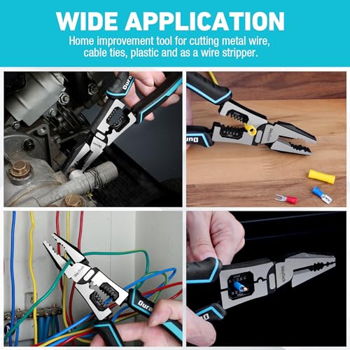 DURATECH 6-in-1 Linesman Pliers, 8.5" Multipurpose Combination Pliers with Wire Stripper/Crimper/Cutter Function, Heavy Duty Side-Cutting Pliers for Crimping, Stripping, Shearing, Screwing - Image 7