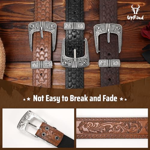 Western Leather Belts for Women Men Vintage Engraved Cowboy Cowgirl Belt with Antique Silver Pin Buckle for Jean Dress3