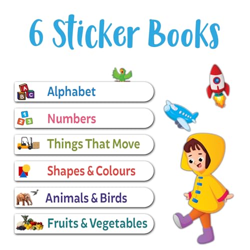 Image of Pegasus My First Stickers Activity Book Set for Kids Age 3+ | 6 Early Learning Themes - Alphabet, Numbers, Animals & Birds, Colours & Shapes, Things That Move, Fruits & Vegetables