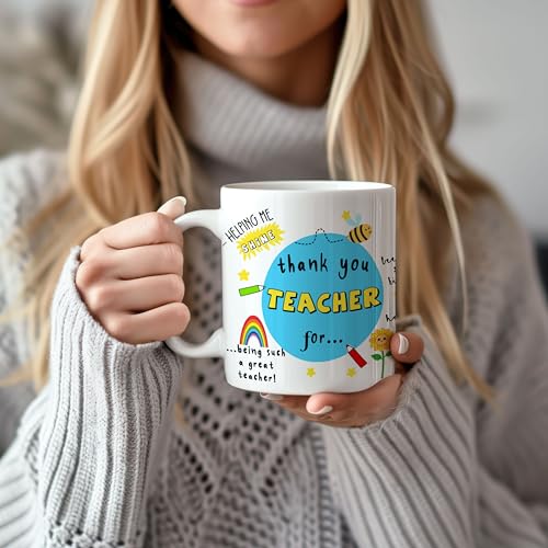 Image of DAYS Thank You Teacher Personalized Mug Custom Teacher's Name Best Teacher Gift, Teacher on Birthday Helping Me to Grow Ceramic Mug 11oz (ONE Mug)