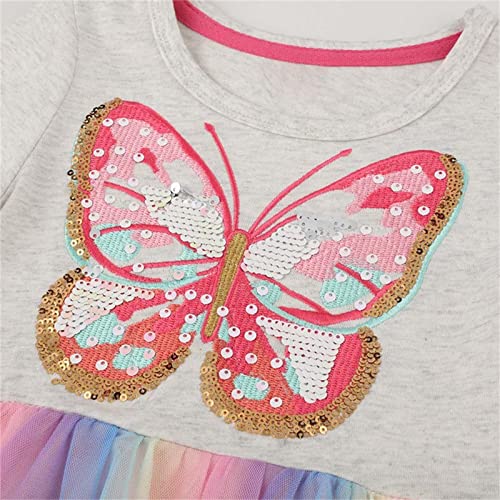 Dress for Toddler Girls Girls Butterfly Print Dresses Pink Butterfly Sequins Gradient Dress Cute Summer Sundress (Pink, 6 Years)2