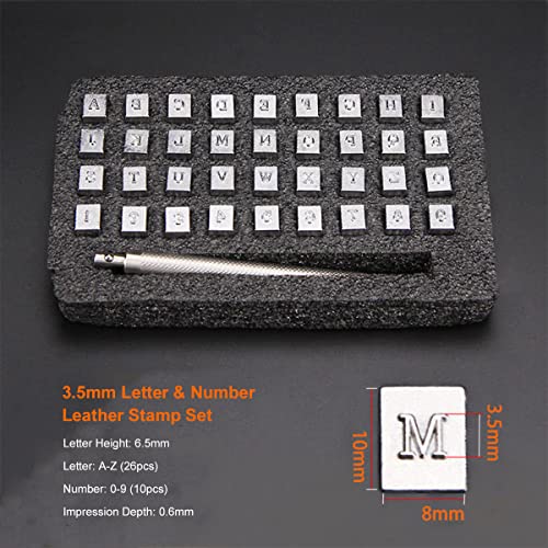 Dabey Conjunto de carimbo de couro,36 PCS Alfabeto, Letra e Número Conjunto de Estampadores de Couro