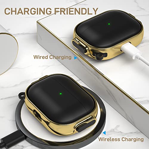 Image of Maxjoy for AirPods Pro 2nd /1st Generation Case with Lock, Cute AirPods Pro 2 Case Lock Protective Hard AirPod Pro Cover for Women Men with Keychain for Airpod Pro (2023 /2022 /2019), Black /Gold