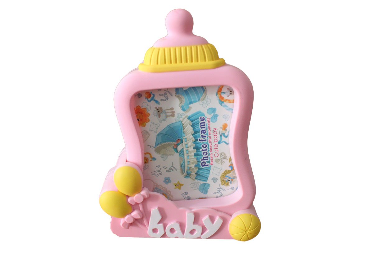 GeekGoodies Plastic Baby Milk Bottle Design Desk/Table Alarm Clock with Photo Frame - Multicolour