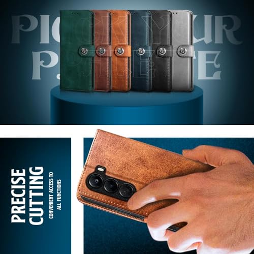 Image of WOW IMAGINE Shock Proof Flip Cover Back Case for 1+ OnePlus Nord CE 6 Lite 5G (Magnetic Button Flip Case | Wallet Pockets & Stand | Leather Finish | Alder Brown)