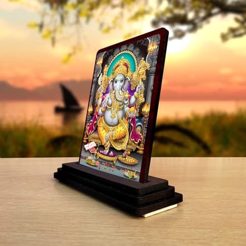 Image of Ganesha Wooden Idol - Glossy Finish /Size 5x4 in - Murti for Mandir Statue for Office Desk