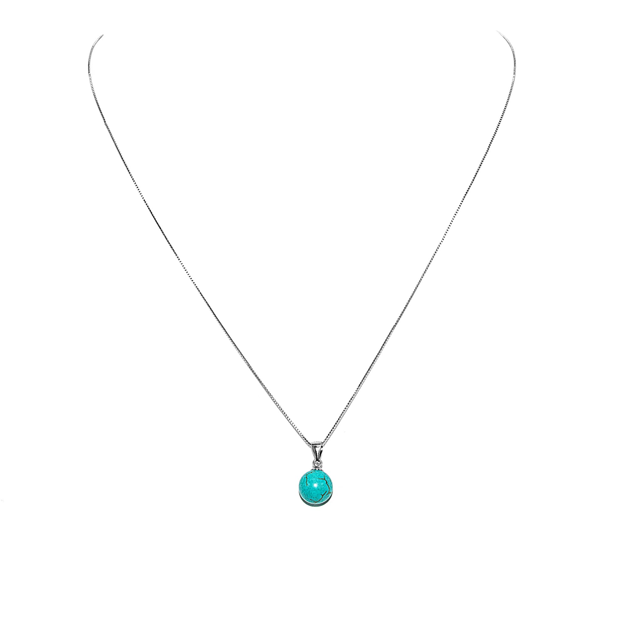 Venezianer Kette Halskette 0,6 mm dünn Perlenanhänger Tigerauge - Cat Eye - Türkis 925 Sterling Silber Damen Halskette 10mm Perlen