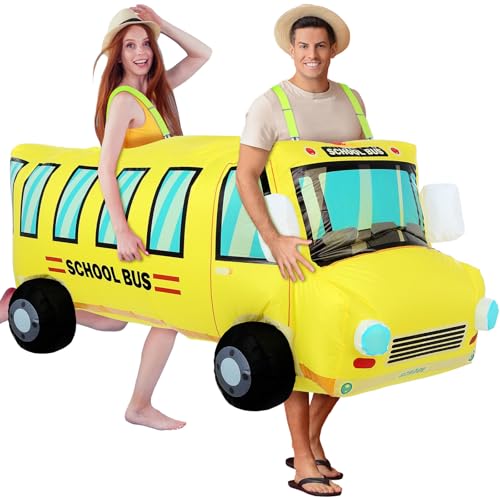 Simgoing Couple Inflatable School Bus Costume for Adult Halloween Costumes 2 People Funny School Bus Costumes for Men Women Cosplay