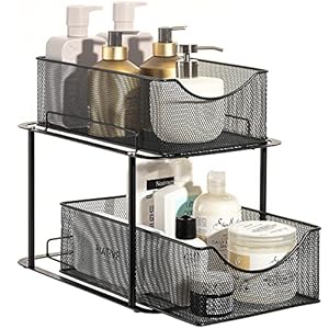 Sorbus 2 Tier Under Sink Bathroom Organizers and Storage, Strong Steel Mesh Sliding Drawers for Enhanced Bathroom Storage, Bathroom Organization and Storage & Under Kitchen Sink Organizer (Black)