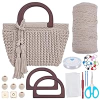INFUNLY DIY Crochet Bag Kit for Beginners Adults Tote Bag Crochet Set with Step-by-Step Video Tutorials Bag Crochet Starter Kit with Tassels Wooden Handle Crochet Handbag Kit for Women DIY Kit Gifts