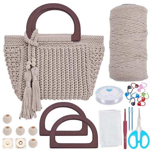 INFUNLY Kit de sacs au crochet DIY pour débutants et adultes, sac de transport, instructions vidéo, poignée en bois