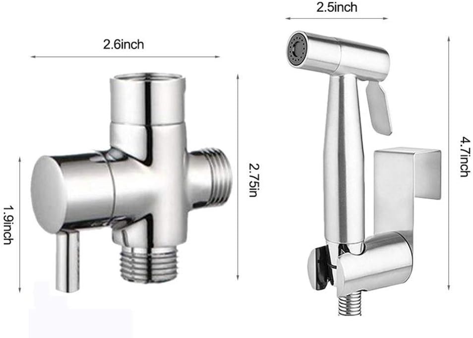 304 Stainless Steel Bidet Toilet Taps Kit Hand Held Bidet Sprayer Head with 120cm Hose, Mounting Bracket and Brass T Adapter for Personal Hygiene