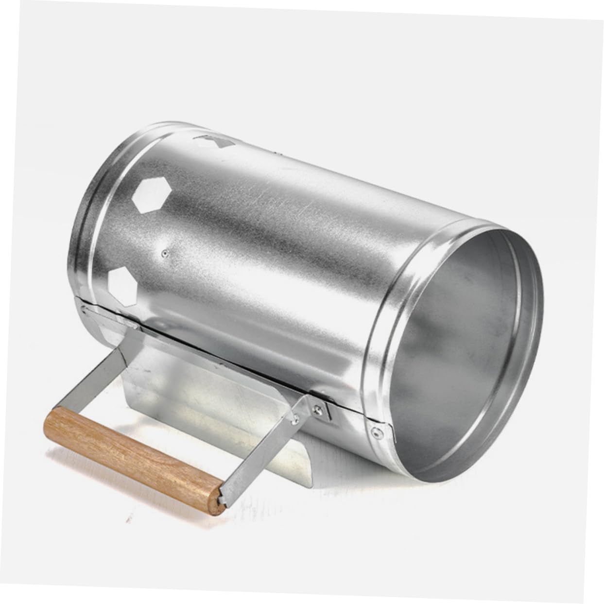 VANZACK Encendedor de Carbón con Mango de Madera para Chimenea y Barbacoa | Color Plata, Metal y Madera, Ignición Rápida y Protección Térmica, Uso en Camping y Jardín