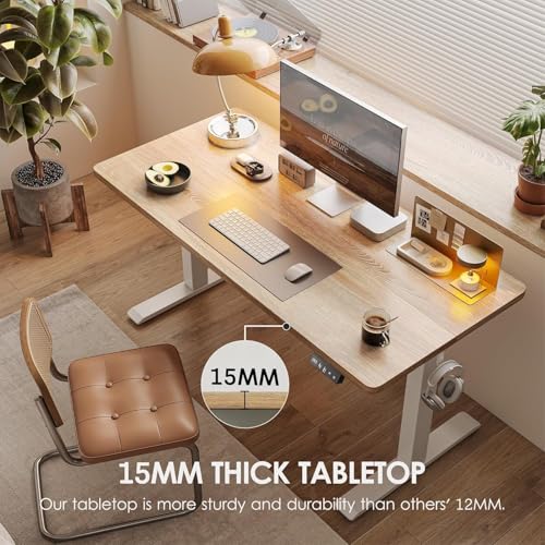 TIQLAB Height Adjustable Electric Standing Desk, 40 x 24 inch, Sit Stand Up Desk, Splice Board, Computer Home Office Desk, Maple Top