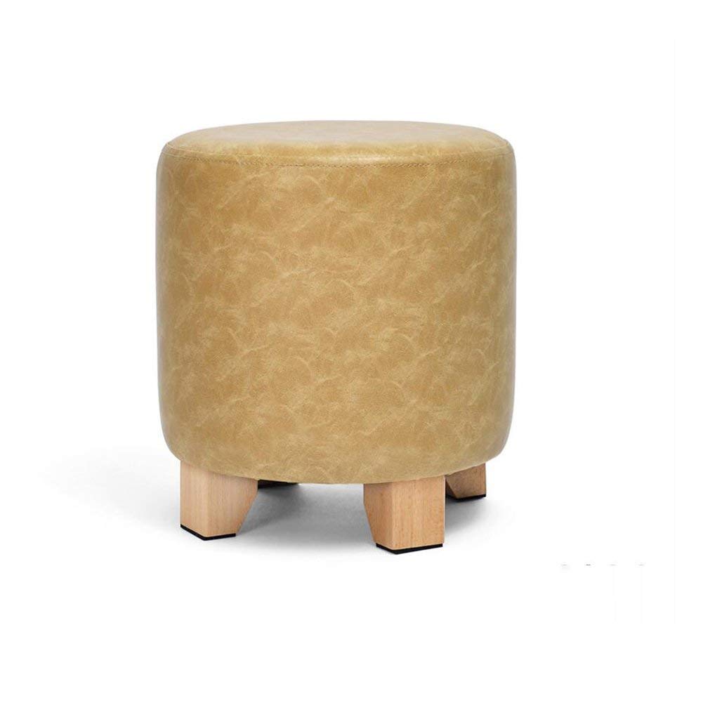 Repose-pieds pouf ottoman rond en bois et cuir pour tabouret de canapé