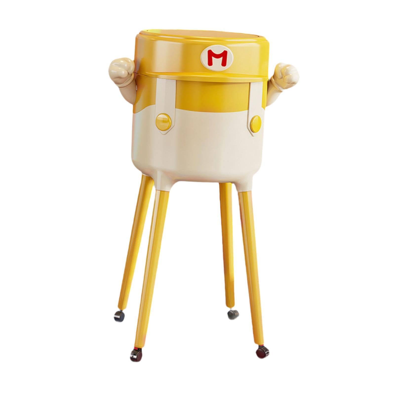 Movable Waste Bin and Wheels Decorative Waste Basket for Kitchen Home Vanity Yellow Tall Foot-image-32