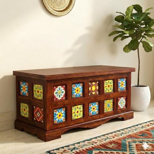 Image of Amazon Brand - Solimo Starlore Solid Sheesham Wood Trunk, Honey Finish