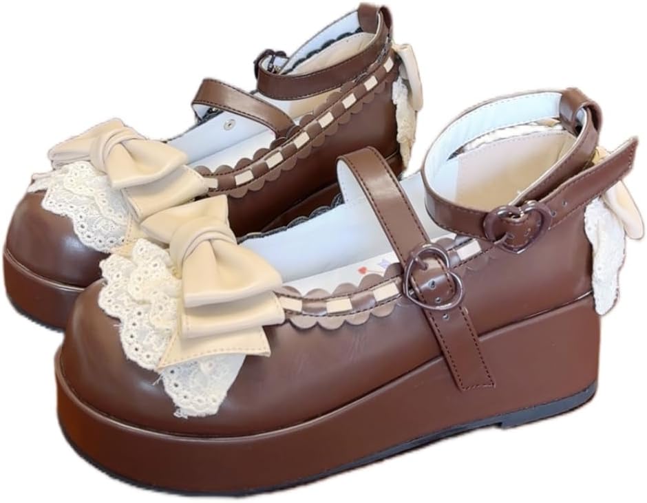 BEROBELLO Sweet Lolita Platform Shoes Kawaii Mary Janes with Bow and Lace Trim