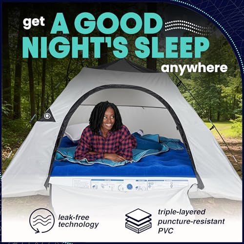Image of EnerPlex Camping Air Mattress with Built in Pump - Twin Blow Up Mattress for Travel Guests - Portable Bed for Adults and Kids - Blue Open Box
