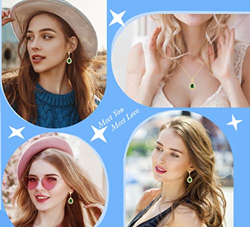 Zcgjwe Green Emerald Jewelry Sets For Women Gift,Yellow Gold Plated Drop Earrings Necklace Open Rings Bracelets Set Wedding Mother's Day Christmas Holiday Prom Accessories Gifts For Mom Wife Girls Ladies #TOP1