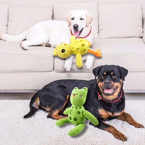 Cxqbsmy 2 Stück Kauspielzeug Hund Unzerstörbar, Frosch und Huhn Kuscheltier Hund, Hundespielzeug Unzerstörbar, Interaktives Kauspielzeug für Große Kleine Und Mittel Welpen