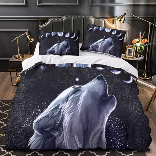 Parure de lit loup 3D grand format avec fermeture éclair pour un entretien facile