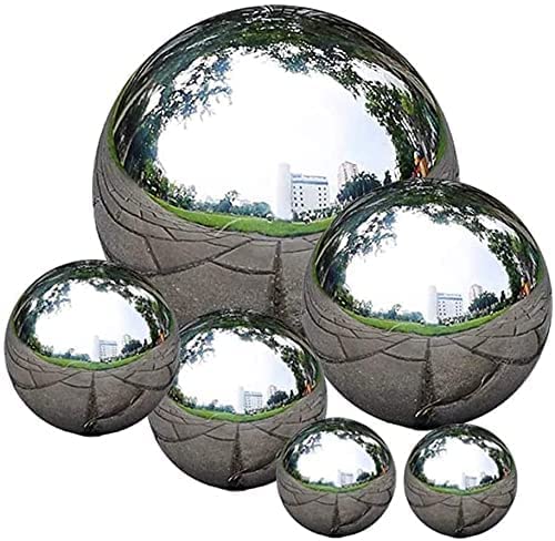 6 PCS Gazing Ball Gazing Mirror Balls Gardens Seamless Gazing Globe Mirror Garden Balls Ornaments, Polished Hollow Ball Reflective Garden Sphere (Silver)